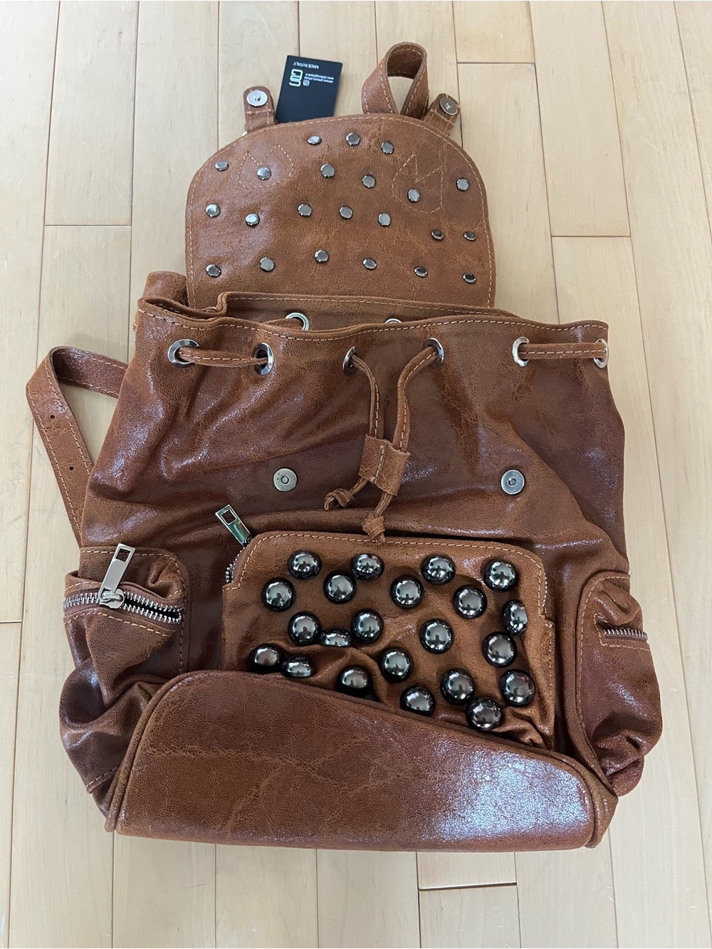 Free People x Stefano Ghilardi Brown Studded Leather Backpack - Picture 6 of 13